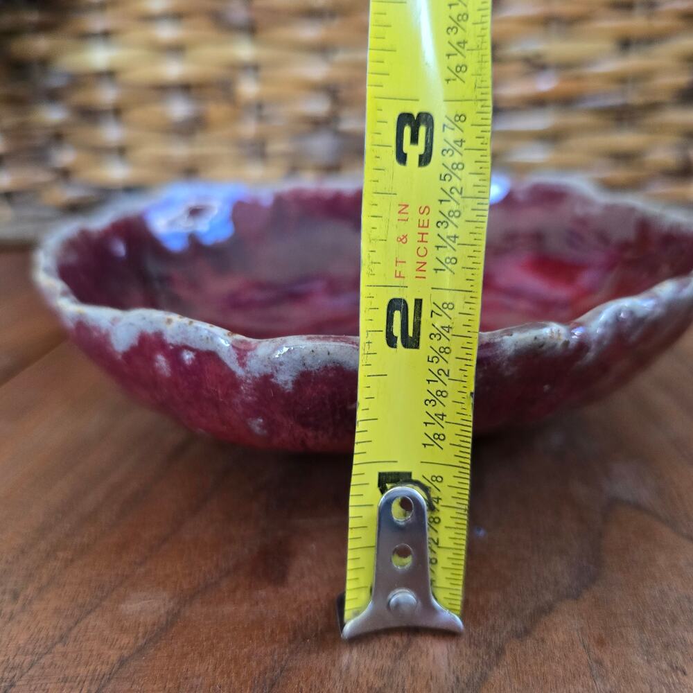 Studio Art Pottery Red Bowl Gray Drip Rim Glazed Classic Rustic Earthy Boho - Picture 8 of 10